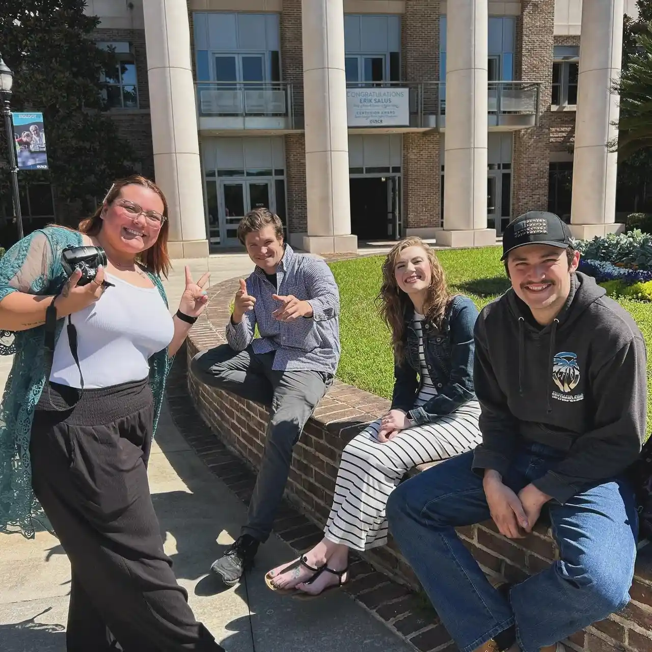 A group of Bridge Church members gathered outside the USCB Campus Center.