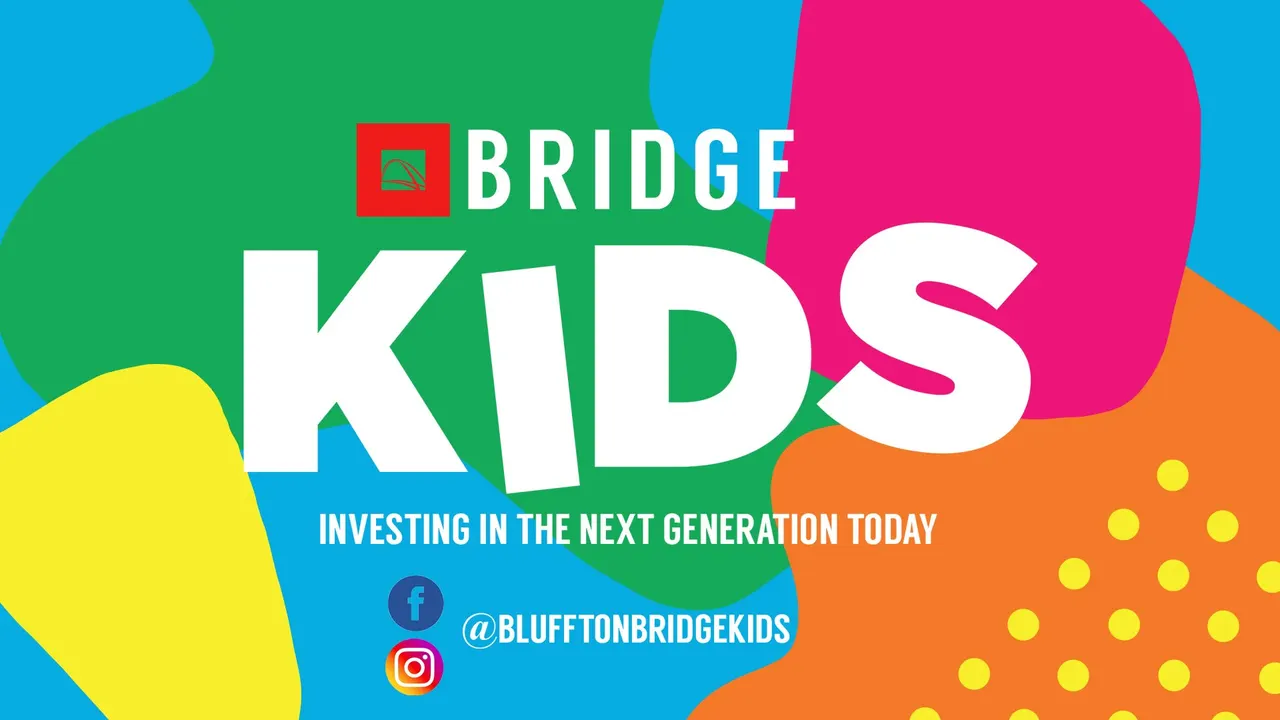 Bridge Kids logo graphic with Facebook and Instagram handles for @blufftonbridgekids